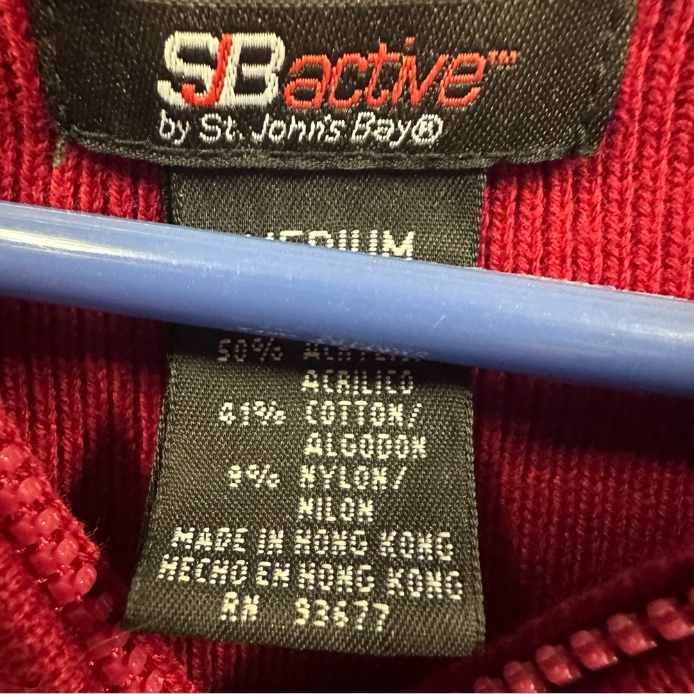 Vintage SJB Active by St Johns Bay Red Black Full Zip Cardigan Hooded Sweater M - Picture 7 of 10